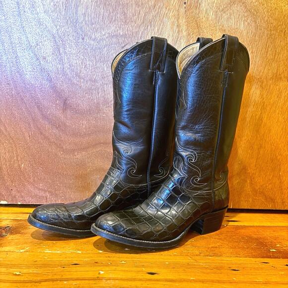 Vintage Justin 9705 Genuine Alligator Cowboy Boots Men’s Size 8B Black USA Made main image 7